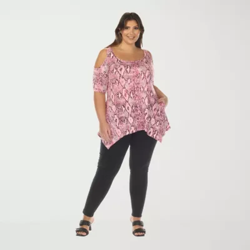 White Mark Plus Snake Print Womens Scoop Neck Short Sleeve Tunic Top