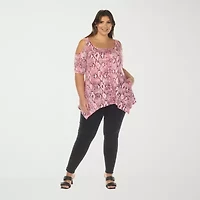 White Mark Plus Snake Print Womens Scoop Neck Short Sleeve Tunic Top