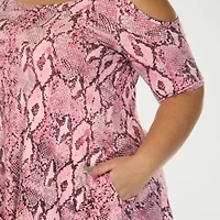 White Mark Plus Snake Print Womens Scoop Neck Short Sleeve Tunic Top