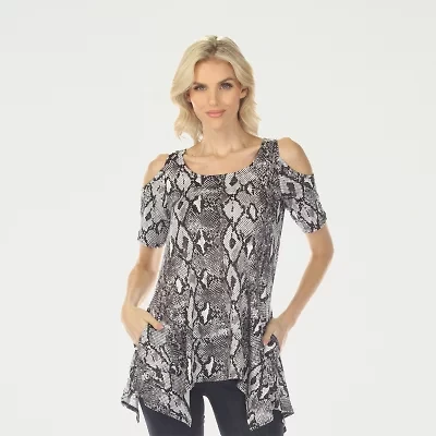 White Mark Snake Print Womens Scoop Neck Short Sleeve Tunic Top