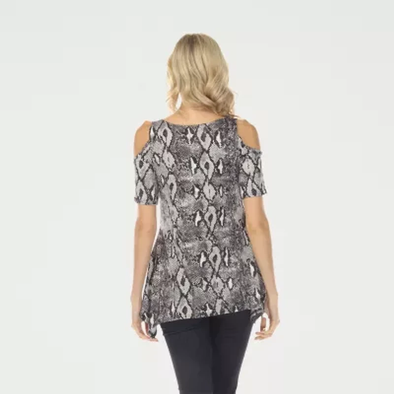 White Mark Snake Print Womens Scoop Neck Short Sleeve Tunic Top