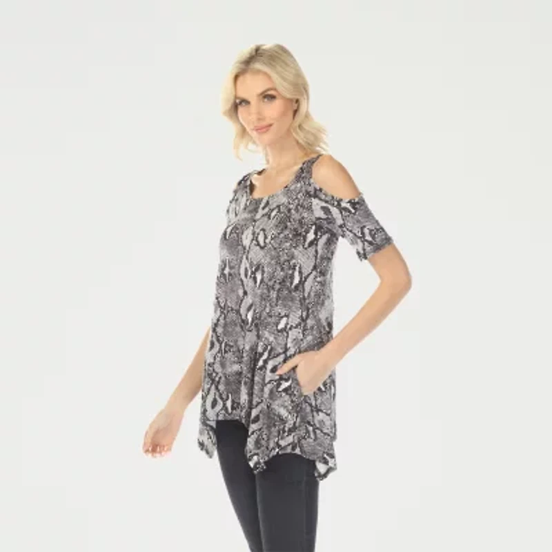 White Mark Snake Print Womens Scoop Neck Short Sleeve Tunic Top