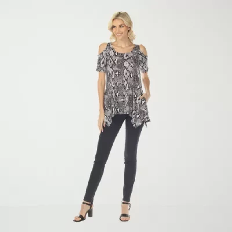 White Mark Snake Print Womens Scoop Neck Short Sleeve Tunic Top