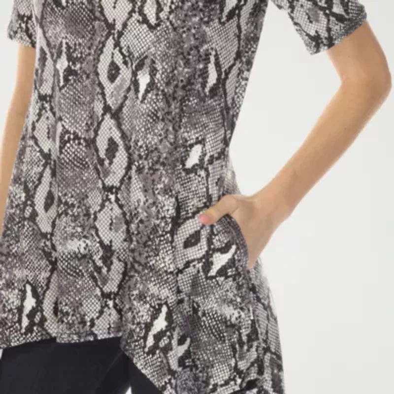 White Mark Snake Print Womens Scoop Neck Short Sleeve Tunic Top