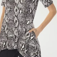 White Mark Snake Print Womens Scoop Neck Short Sleeve Tunic Top