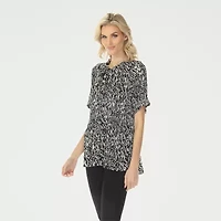 White Mark Printed Womens Split Tie Neck Short Sleeve Peplum Top