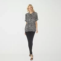 White Mark Printed Womens Split Tie Neck Short Sleeve Peplum Top