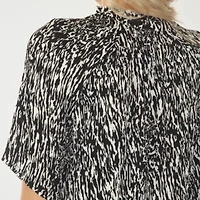 White Mark Printed Womens Split Tie Neck Short Sleeve Peplum Top