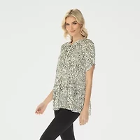 White Mark Printed Womens Split Tie Neck Short Sleeve Peplum Top