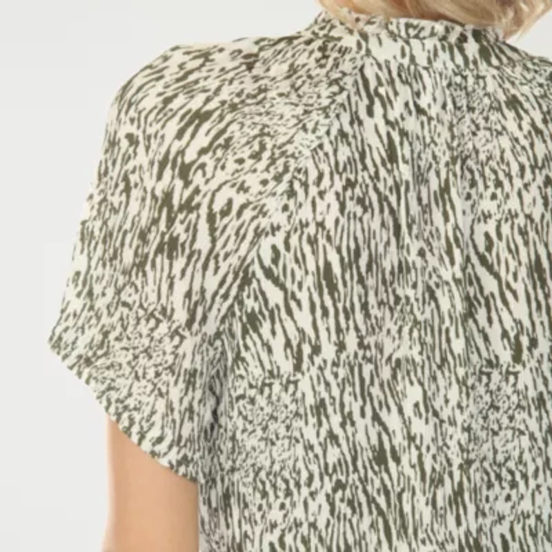 White Mark Printed Womens Split Tie Neck Short Sleeve Peplum Top