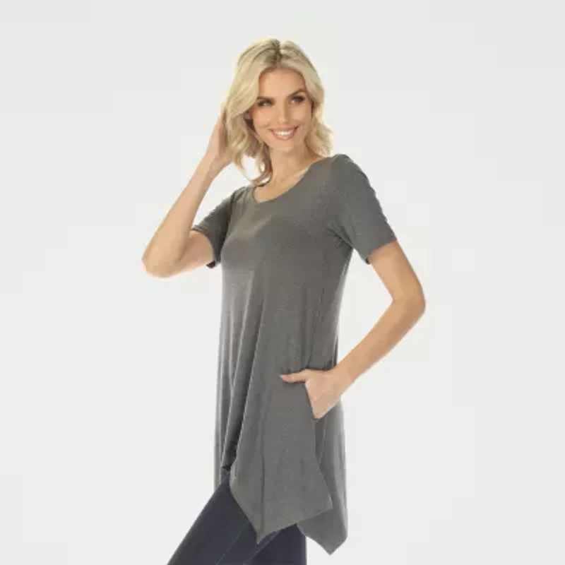 White Mark Swing Womens Scoop Neck Short Sleeve Tunic Top