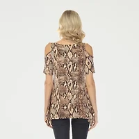 White Mark Snake Print Womens Scoop Neck Short Sleeve Tunic Top