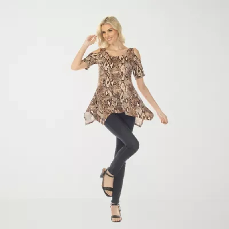 White Mark Snake Print Womens Scoop Neck Short Sleeve Tunic Top