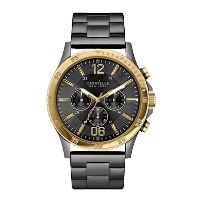 Caravelle New York® Mens Black Ion Gold-Tone Chronograph Watch