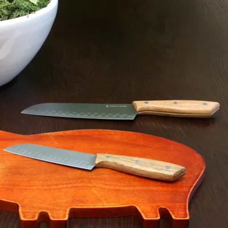 Gibson Home Seward 2 piece Stainless Steel Santoku Cutlery Set with Wooden Handle
