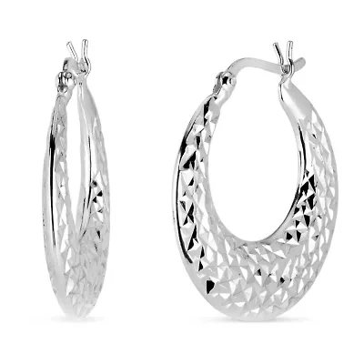 Womens Sterling Silver 25.7mm Hoop Earrings