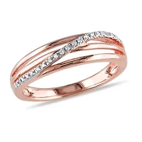 Womens 2MM Diamond Accent Natural White 18K Gold Over Silver Band