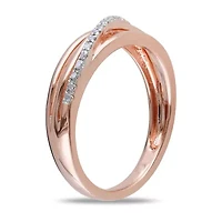 Womens 2MM Diamond Accent Natural White 18K Gold Over Silver Band