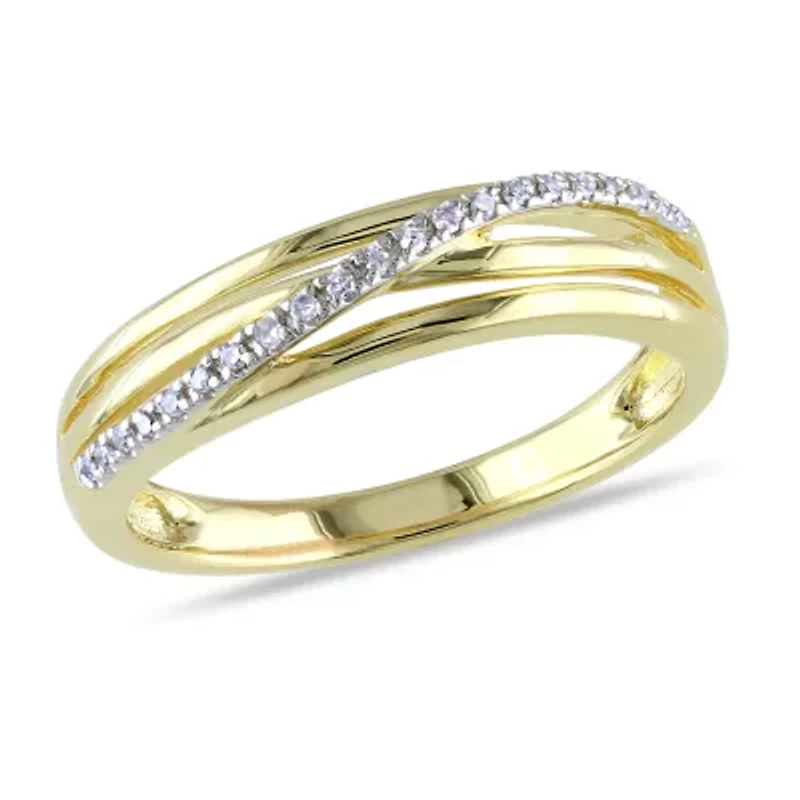 Womens 2MM Diamond Accent Natural White 18K Gold Over Silver Band