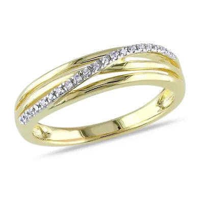 Womens 2MM Diamond Accent Natural White 18K Gold Over Silver Band