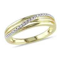 Womens 2MM Diamond Accent Natural White 18K Gold Over Silver Band