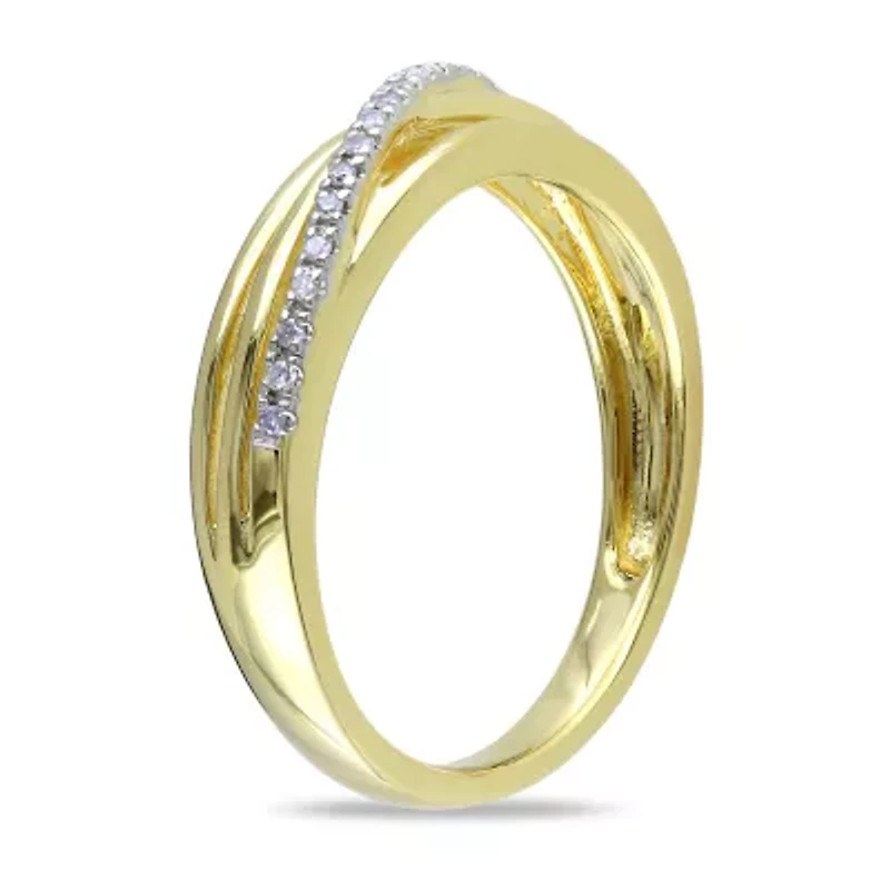 Womens 2MM Diamond Accent Natural White 18K Gold Over Silver Band
