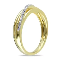 Womens 2MM Diamond Accent Natural White 18K Gold Over Silver Band