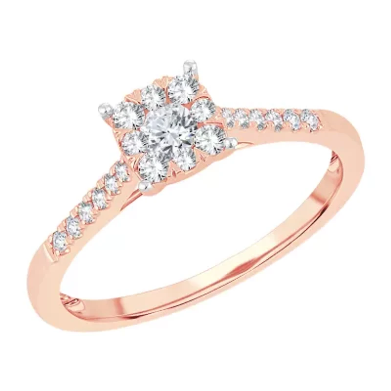 Womens 1/3 CT. T.W. Natural White Diamond 10K Rose Gold Cushion Engagement Ring