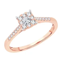 Womens 1/3 CT. T.W. Natural White Diamond 10K Rose Gold Cushion Engagement Ring