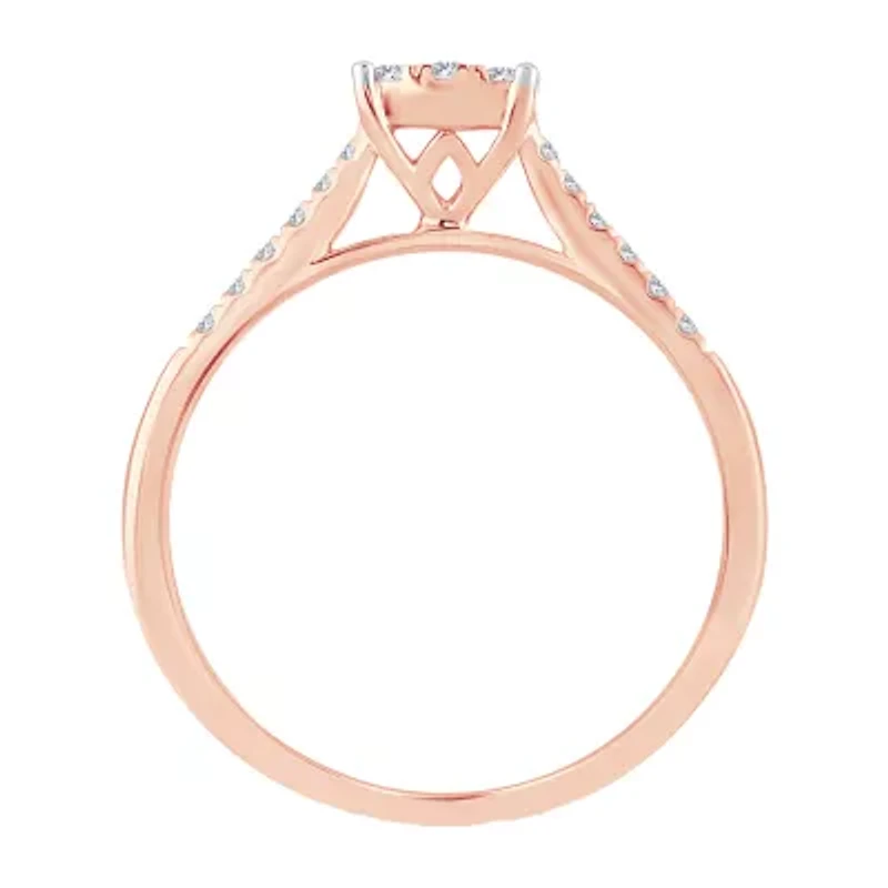 Womens 1/3 CT. T.W. Natural White Diamond 10K Rose Gold Cushion Engagement Ring