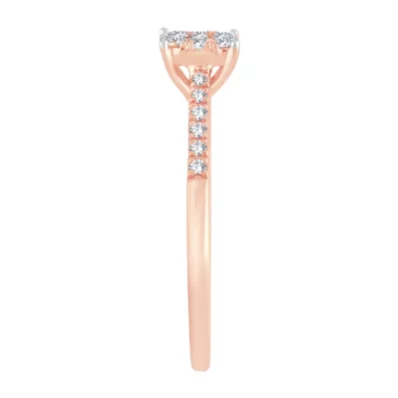 Womens 1/3 CT. T.W. Natural White Diamond 10K Rose Gold Cushion Engagement Ring