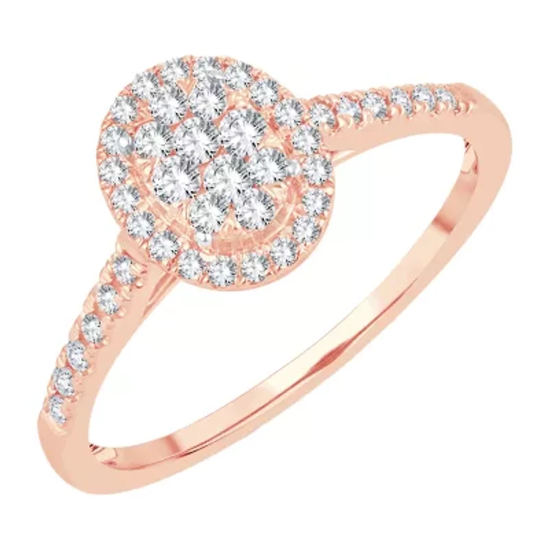 Womens 1/ CT. T.W. Natural White Diamond 10K Rose Gold Oval Engagement Ring