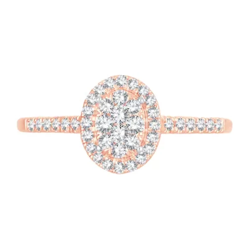 Womens 1/ CT. T.W. Natural White Diamond 10K Rose Gold Oval Engagement Ring