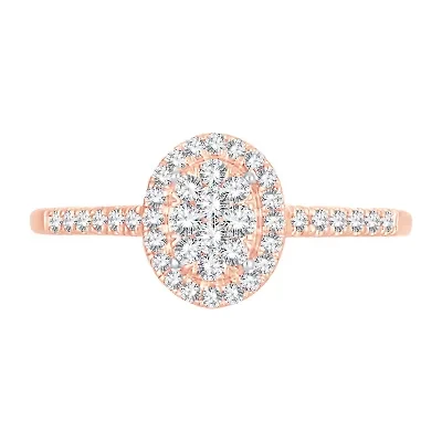 Womens 1/ CT. T.W. Natural White Diamond 10K Rose Gold Oval Engagement Ring