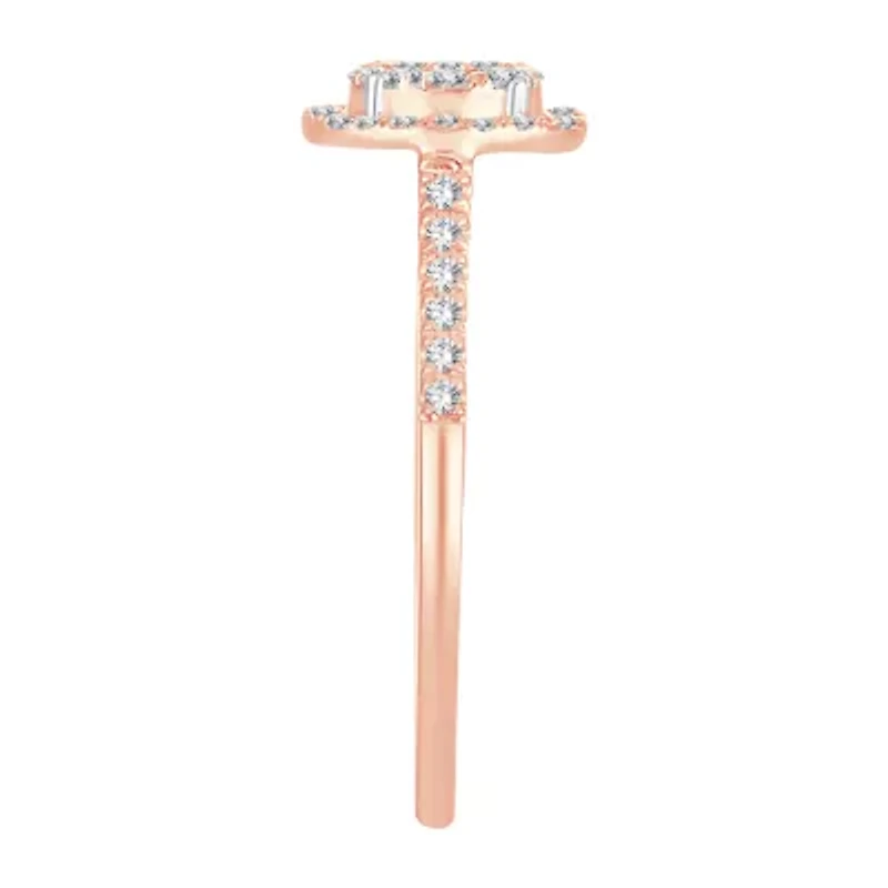 Womens 1/ CT. T.W. Natural White Diamond 10K Rose Gold Oval Engagement Ring