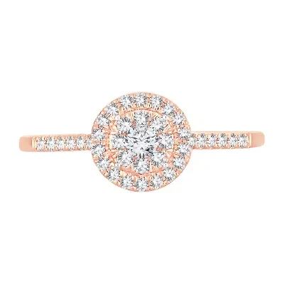 Womens 1/3 CT. T.W. Natural White Diamond 10K Rose Gold Round Engagement Ring