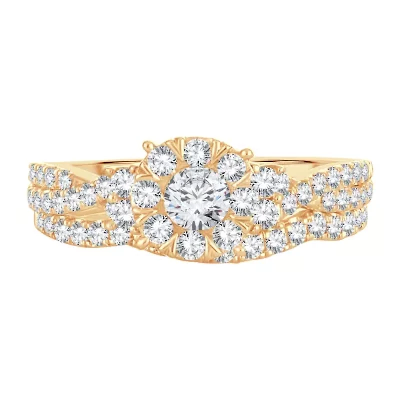 Womens 1 CT. T.W. Natural White Diamond 14K Gold Round Bridal Set