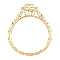 Womens 1/ CT. T.W. Natural White Diamond 10K Gold Oval Side Stone Halo Engagement Ring