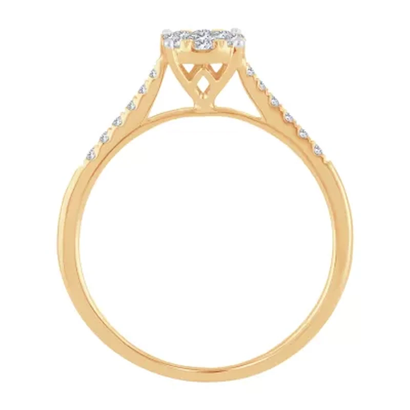 Womens CT. T.W. Natural White Diamond 10K Gold Round Engagement Ring