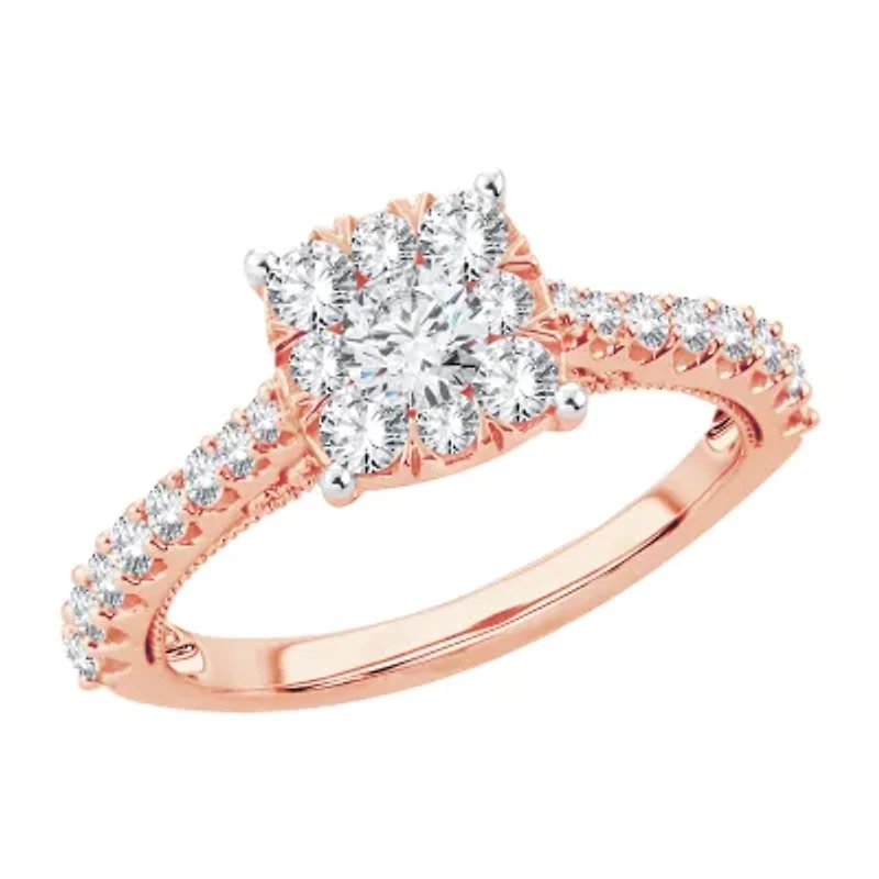 Womens 1 CT. T.W. Natural White Diamond 14K Rose Gold Cushion Engagement Ring