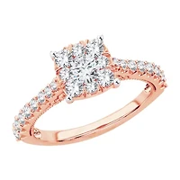 Womens 1 CT. T.W. Natural White Diamond 14K Rose Gold Cushion Engagement Ring
