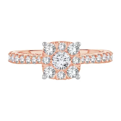 Womens 1 CT. T.W. Natural White Diamond 14K Rose Gold Cushion Engagement Ring