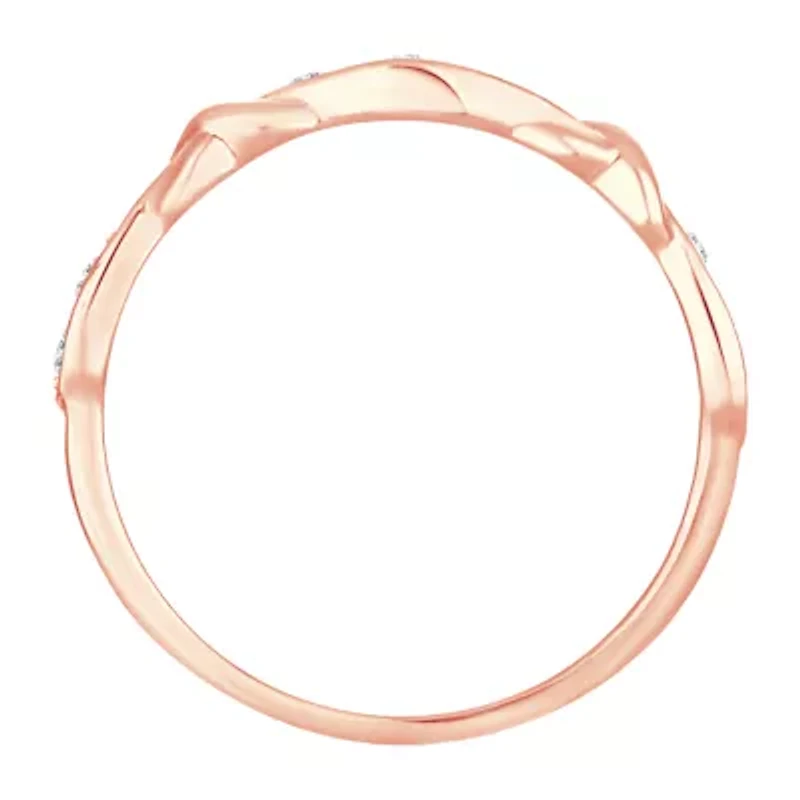 Womens Diamond Accent Natural White 10K Rose Gold Wedding Band