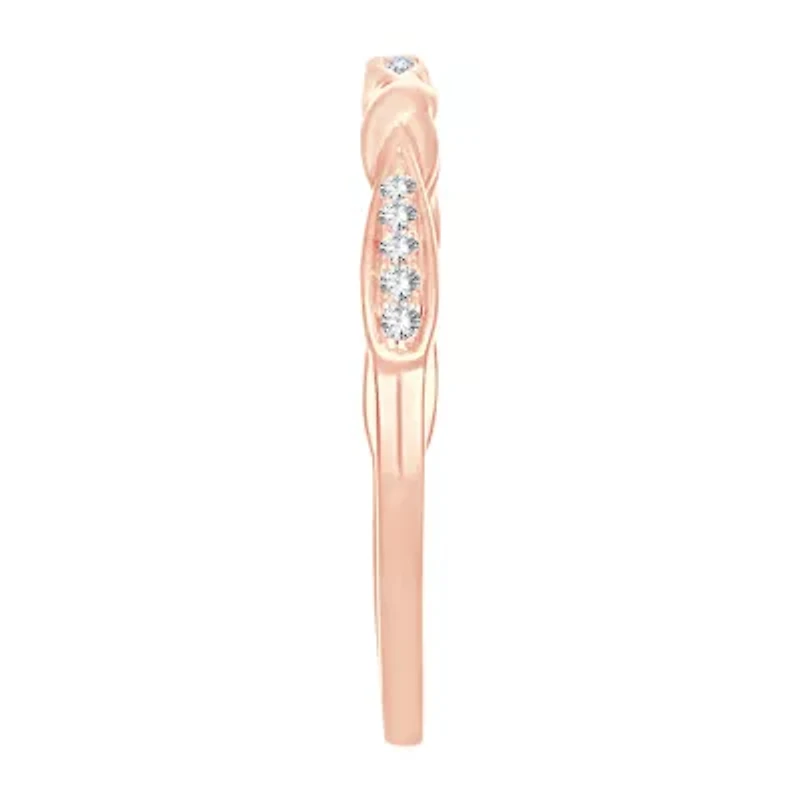 Womens Diamond Accent Natural White 10K Rose Gold Wedding Band