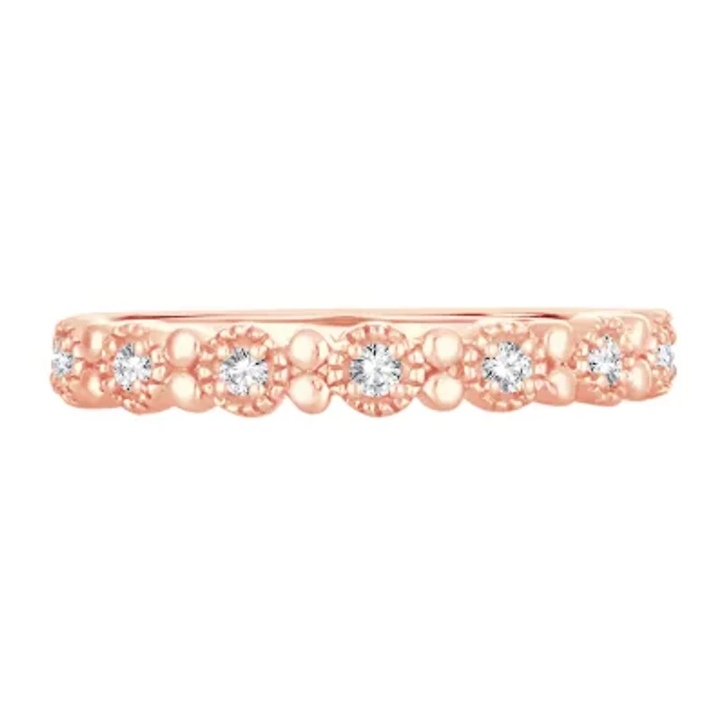 Womens 1/ CT. T.W. Natural White Diamond 10K Rose Gold Wedding Band
