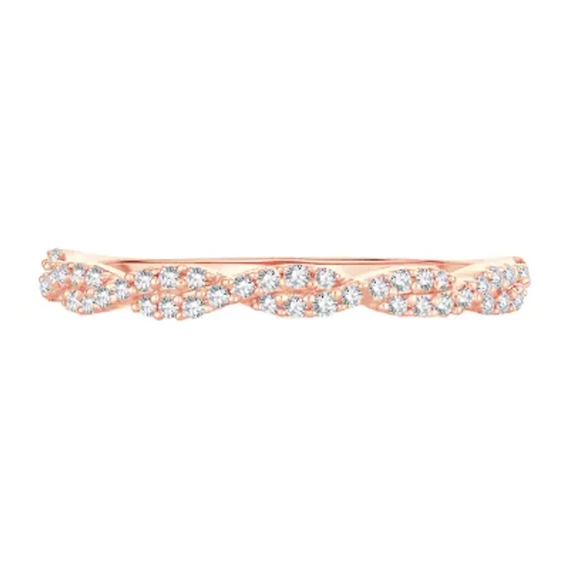 Womens 1/6 CT. T.W. Natural White Diamond 10K Rose Gold Crossover Wedding Band