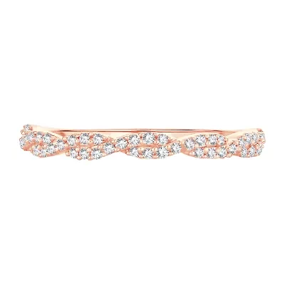 Womens 1/6 CT. T.W. Natural White Diamond 10K Rose Gold Crossover Wedding Band
