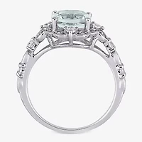 Modern Bride Gemstone Womens Diamond Accent Genuine Blue Aquamarine 14K White Gold Cushion Engagement Ring