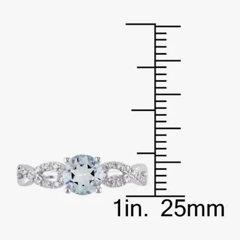 Modern Bride Gemstone Womens 1/10 CT. T.W. Genuine Blue Aquamarine 10K White Gold Round Engagement Ring