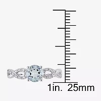 Modern Bride Gemstone Womens 1/10 CT. T.W. Genuine Blue Aquamarine 10K White Gold Round Engagement Ring